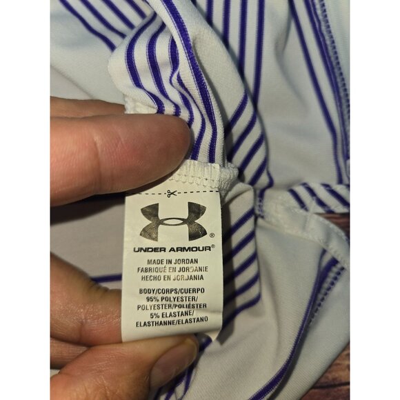 Under Armour Mens HeatGear Purple Striped Polo Large - Picture 6 of 8